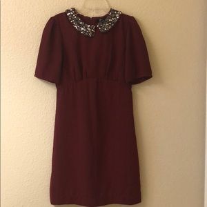 Burgundy chiffon short sleeve dress